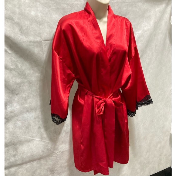 FREDERICKS OF HOLLYWOOD Harlow Satin Kimono Red Black Robe Womens Small - Picture 3 of 16